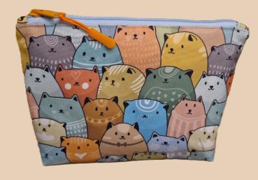 Kosmetiktasche Täschchen wasserabweisend bunte Katzen